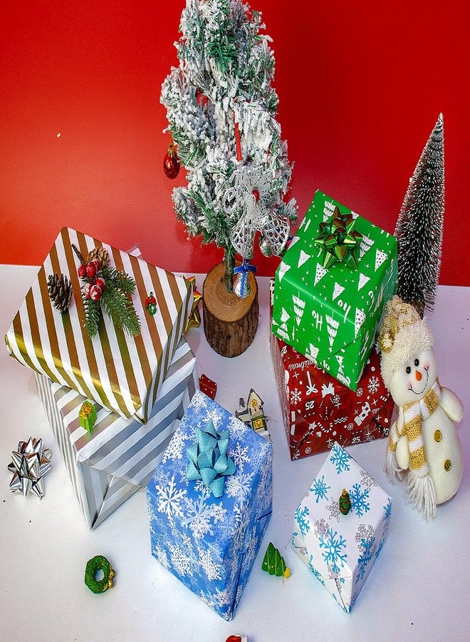 Jaywayang Christmas Reversible Wrapping Paper Rolls -3 Mini Roll - 17 Inch x 120 Inch Per Roll - Christmas Snowman, Snowflake, Golden Stripe - Holiday Presents Wrapping. - Image 5